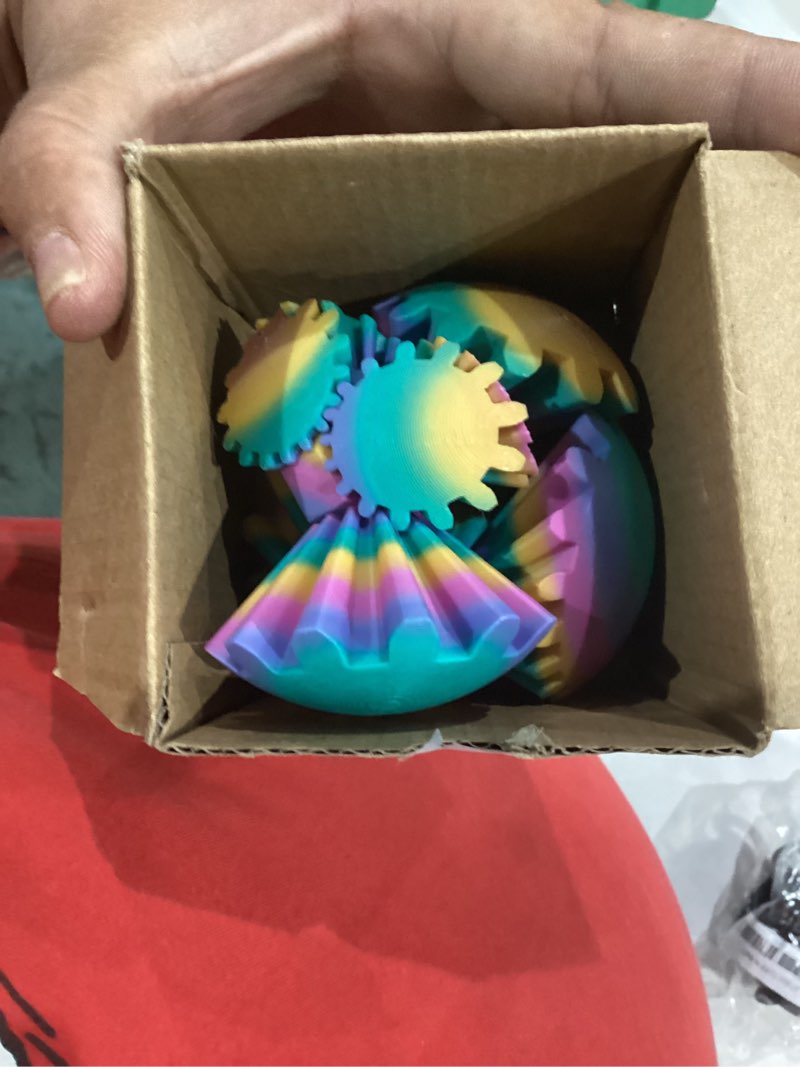 Condition photo showing Good Condition for enwokran gear ball 3d printed gear sphere fidget toy | spin ball cube fidget toys - adhd autism stress & anxiety relief desk toy for office and home for adults (rainbow ) rainbow 3.15inch