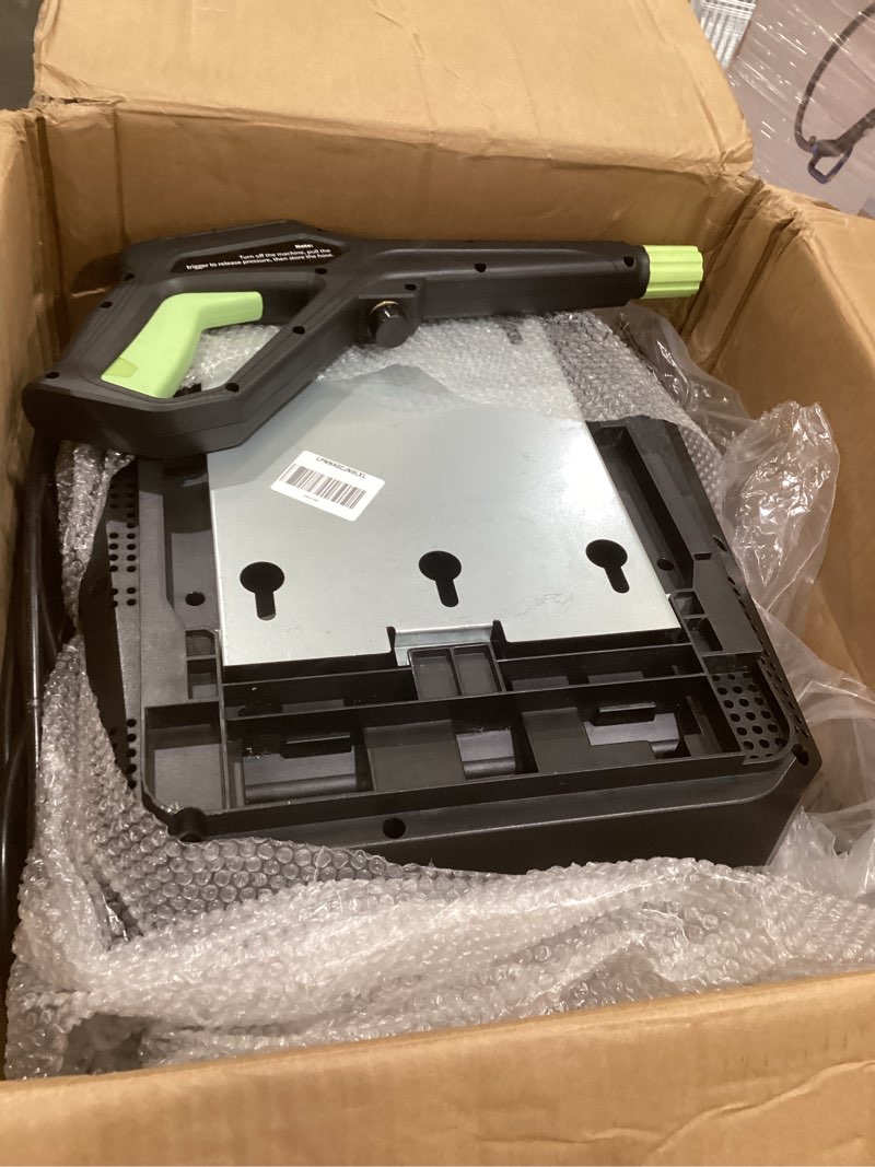 Condition photo showing As Is for wall mounted pressure washer - max 5500 psi 3.6 gpm, 5 levers power washer with 66ft retractable hose for car/driveway, automatic rewind, any length lock, black