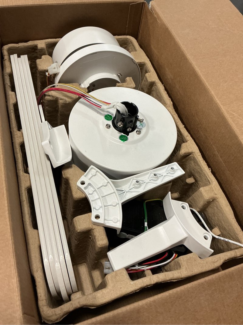 Condition photo showing As Is for harbor breeze northbrook 42-in matte white led covered outdoor ceiling fan with light