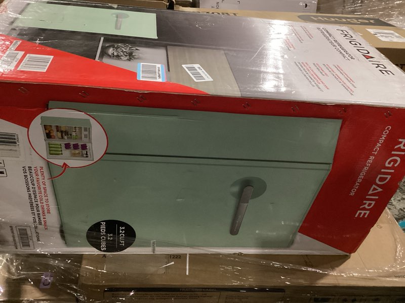 Condition photo showing As Is for frigidaire refrigerator-retro mini fridge energy saving-adjustable thermostat control- ideal for dorm, office, rv, garage, apartment 3.1 cu ft, green