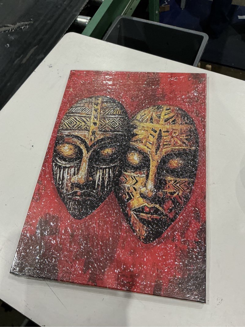 Condition photo showing Good Condition for ccwacpp african mask wall art tribal ethnic mask painting framed vintage africa culture artwork canvas prints abstract africa home room decor (16.00" x 24.00") red 16.00" x 24.00"
