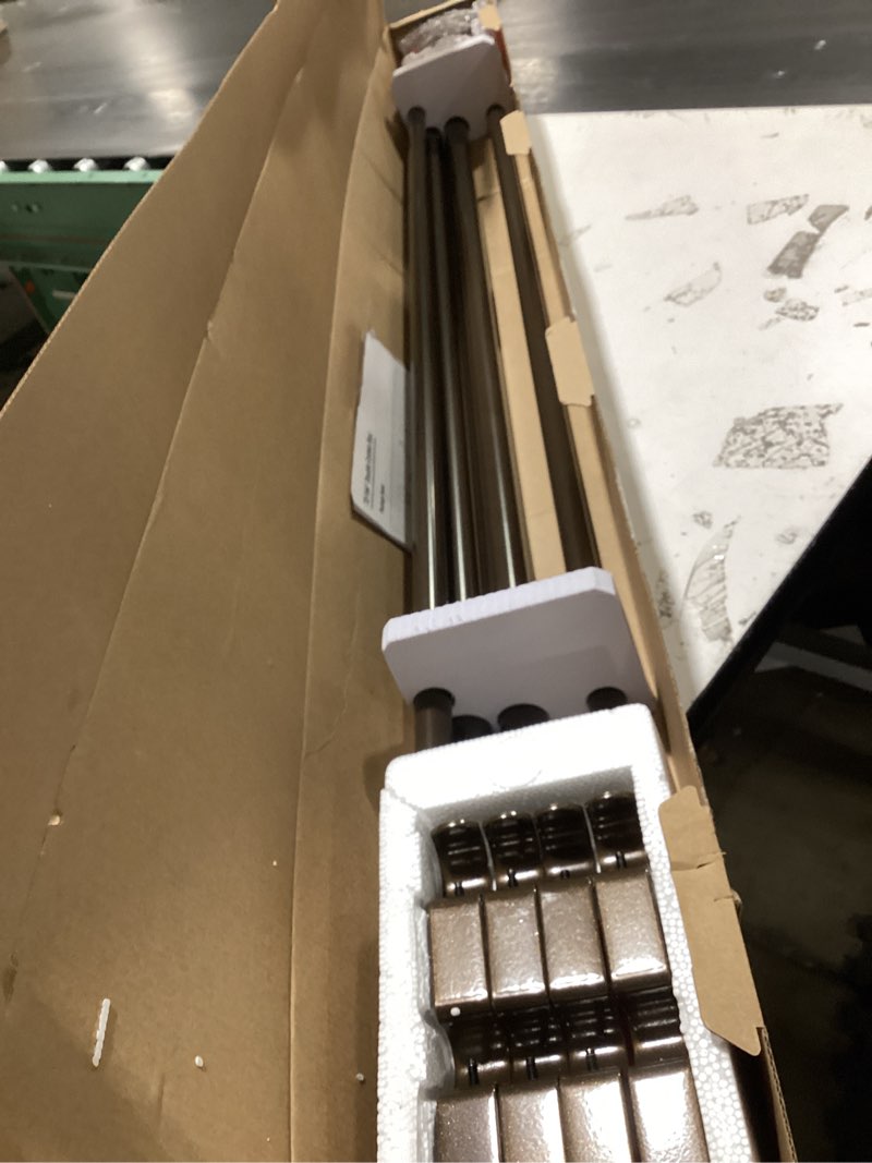 Condition photo showing Good Condition for 1 inch double curtain rods 72 to 144 inches (6 to 12 ft), usfook bronze drapery rods for windows 69 to 140 inches, telescoping dual curtain rod with woven leaf finials 72-144" bronze