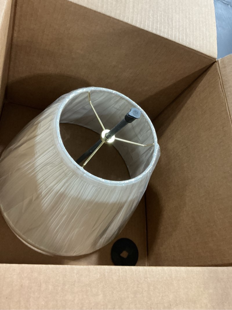 Condition photo showing Good Condition for aspen creative 33055, hardback empire transitional spider lamp shade, mushroom pleated pleated white, 7" top x 13" bottom x 10" slant