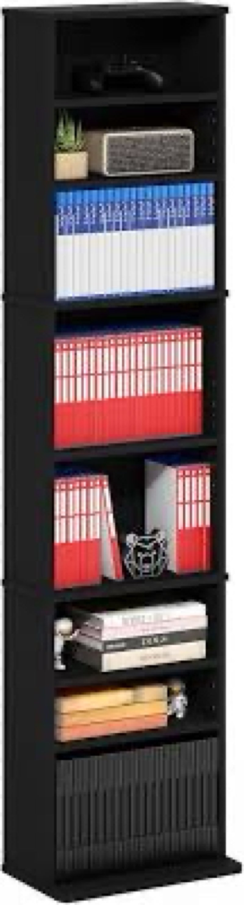furinno jaya dvd shelf, 9-shelf tall narrow cd rack, media shelf with adjustable shelves, dvd storag