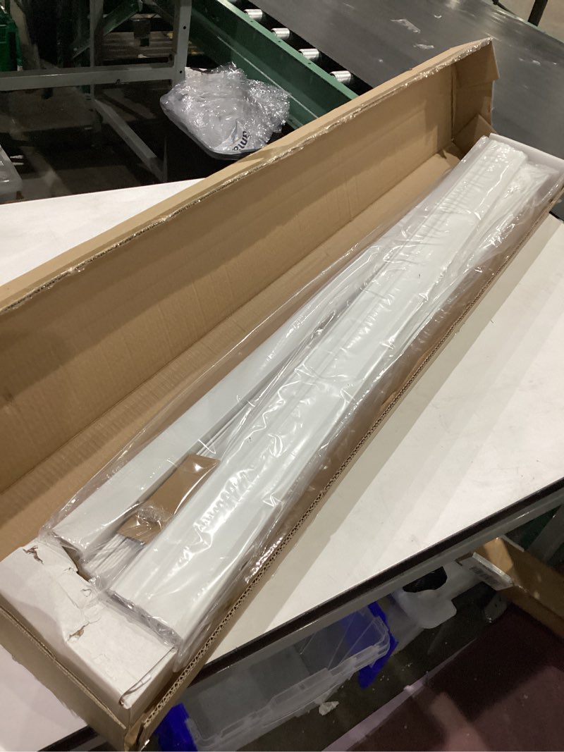 Condition photo showing As Is for seeye 2 inch faux wood blinds for indoor windows with crown valance, cordless room darkening window blind, 45" w x 48" h, horizontal wooden shades for bedroom, kitchen, office, doors, white 45"w x 48"h