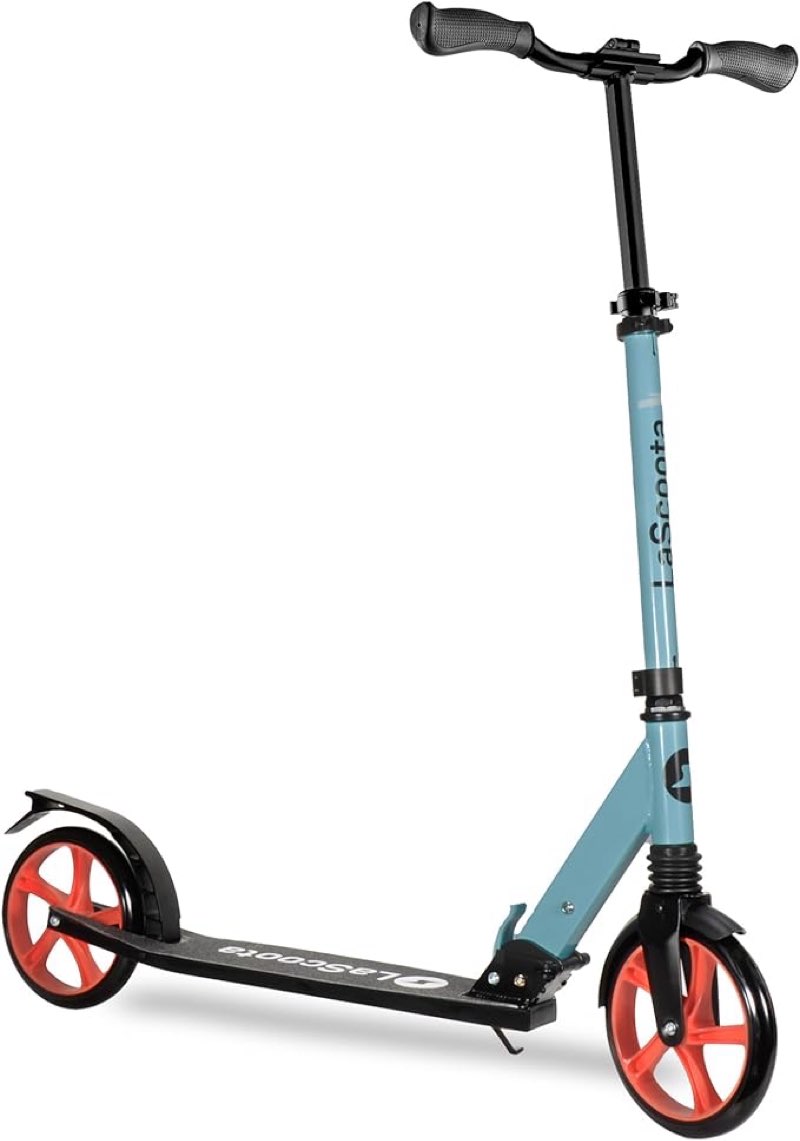 LaScoota Kick Scooter for Kids Ages 6+, Teens & Adults, Large 8\" Sturdy Urethane Wheels. Adjustable Handlebar, Lightweight, Foldable, 220lbs Max Load