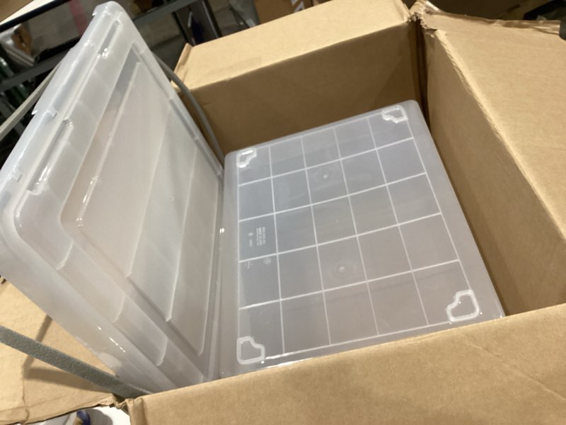 Condition photo showing Good Condition for iris usa file box weatherpro organizer plastic for letter/legal, water resistant document, durable lid, seal w/secure latching buckles, stackable, nestable, clear 32 qt. 1 pack weatherpro - 1 pack