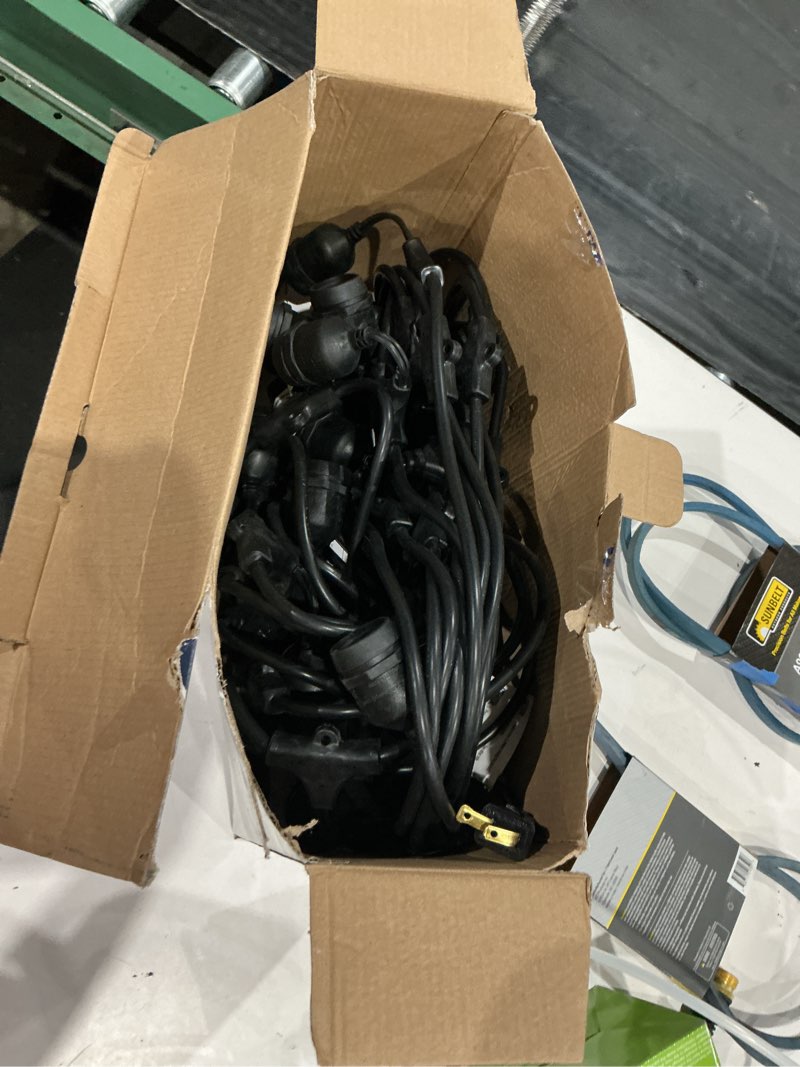 Condition photo showing As Is for 5k+ bought last week harbor breeze 48-ft plug-in black indoor/outdoor string light with 24 white -light led edison bulbs