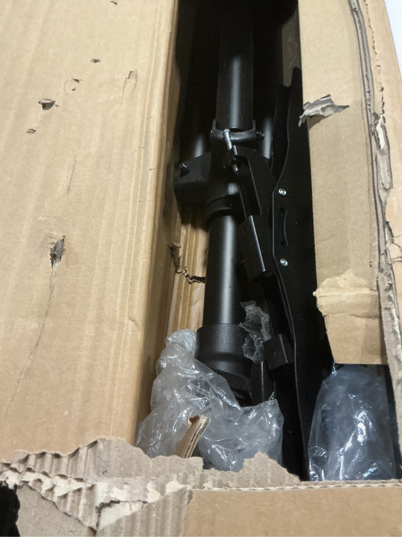 Condition photo showing As Is for Portable Tripod TV Stand for 25 to 65, 70-inch Television with ±15°Tilt, 5 Pillar Height, Dual Safety Pins, Tall Tvstand Maxi Load 110 lbs, for Bedroom, Living Room and Outdoors, Black