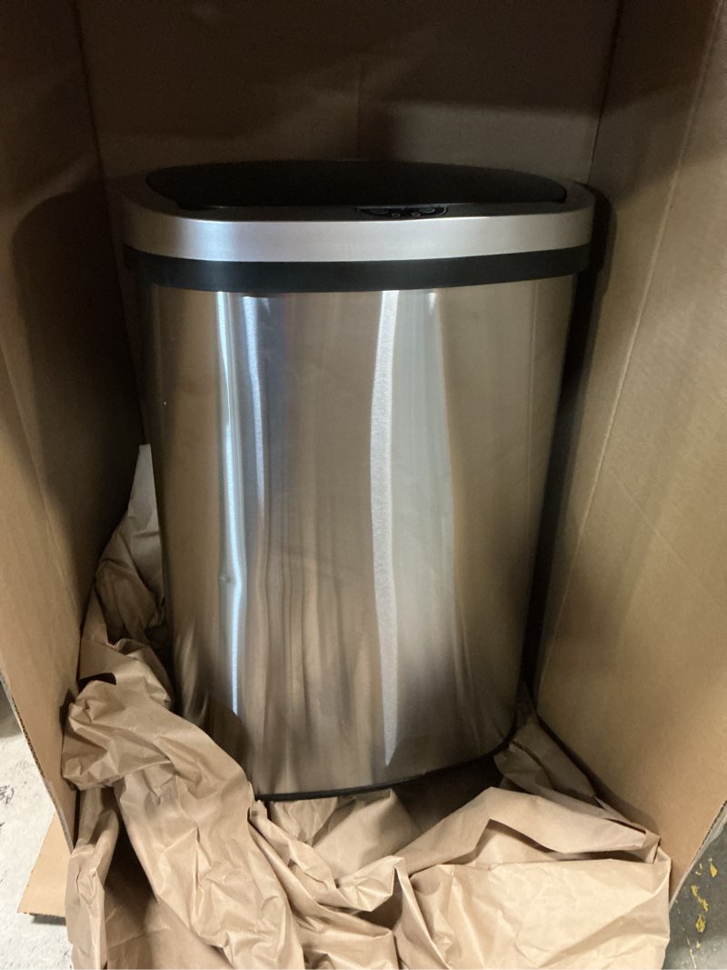 Condition photo showing Good Condition for BestOffice | 13 Gallon Trash Can with Lid | Automatic Touchless Garbage Can | Odor Control | Modern Oval Design | Easy to Clean | Stainless Steel | Fits Any Kitchen, Bathroom, Office or Home Stainless Steel Stainless Steel