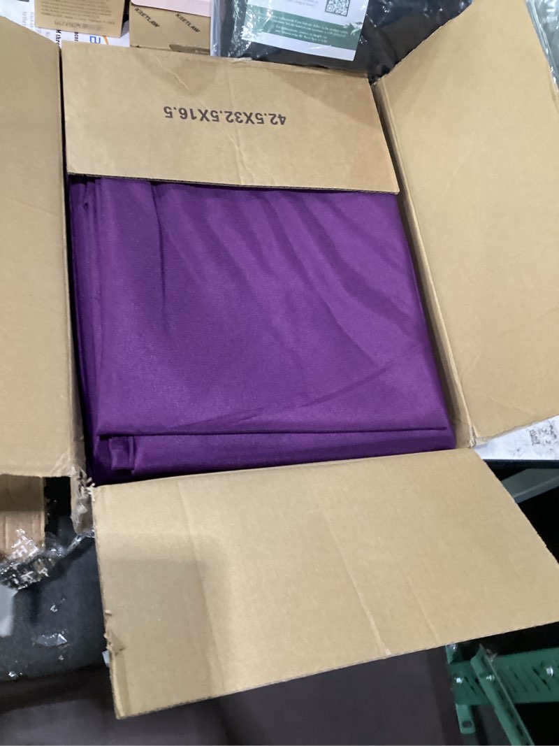 Condition photo showing As Is for 6-pack purple round tablecloths, 120 inches, stain-resistant polyester for 5-6 ft round tables - washable table covers for weddings, banquets, birthday parties, events purple 120 in, 6 pack