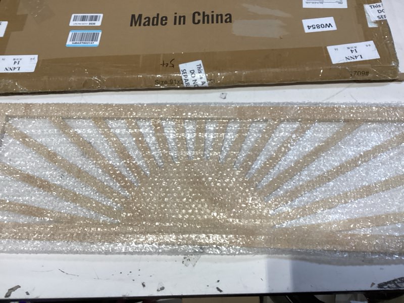 Condition photo showing New/Like New for burbell sun wall art decor 35'' x 12'' large boho sun wall decor wooden horizontal vintage bohemian hanging rectangle panoramic above bed decoration for bedroom home(wood color)