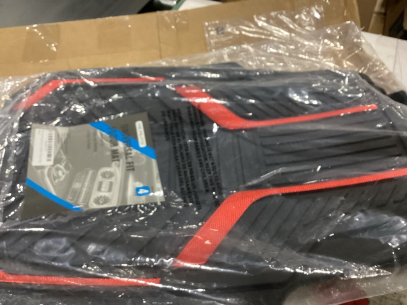 Condition photo showing Good Condition for pic auto heavy duty rubber floor mats, red aluminum film car mats set, front and rear car mats with anti-slip backing, all weather protection, trim-to-fit for automotive suv, sedan, van
