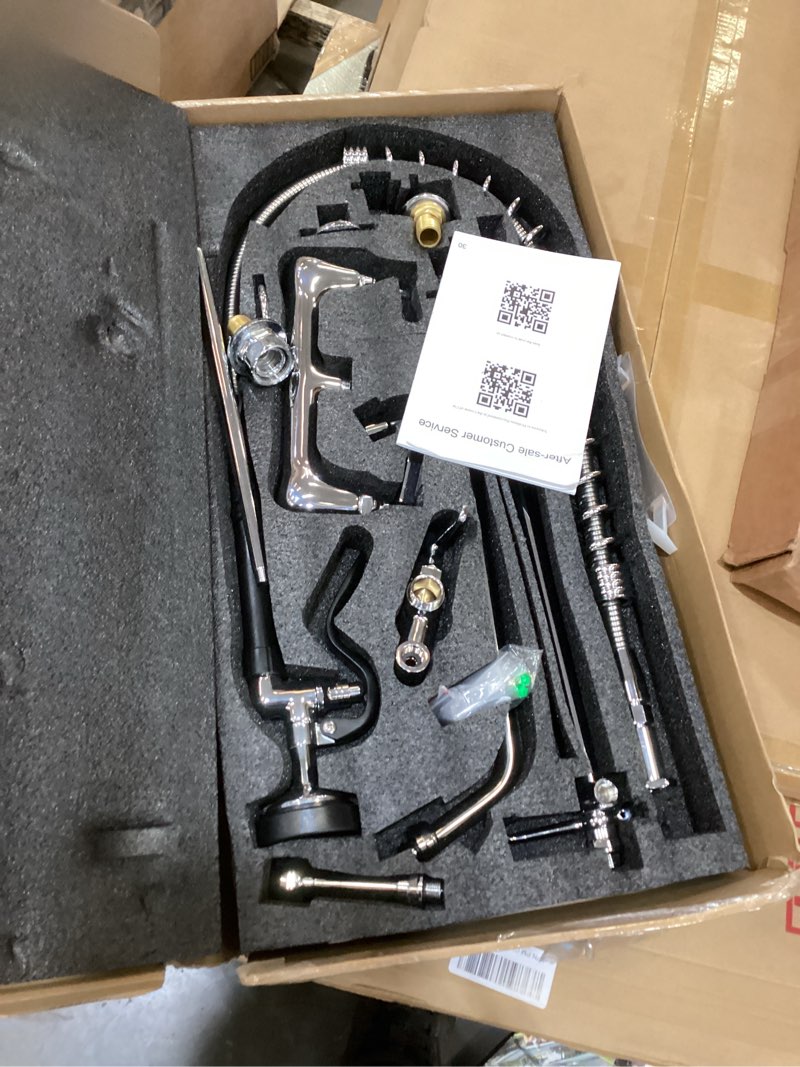 Condition photo showing Good Condition for commercial faucet with sprayer for kitchen staff: 36 inches commercial faucet pre rinse sprayer 8 inch center wall mount kitchen with 12 inch add on spout 36 inches + 12 inch spout