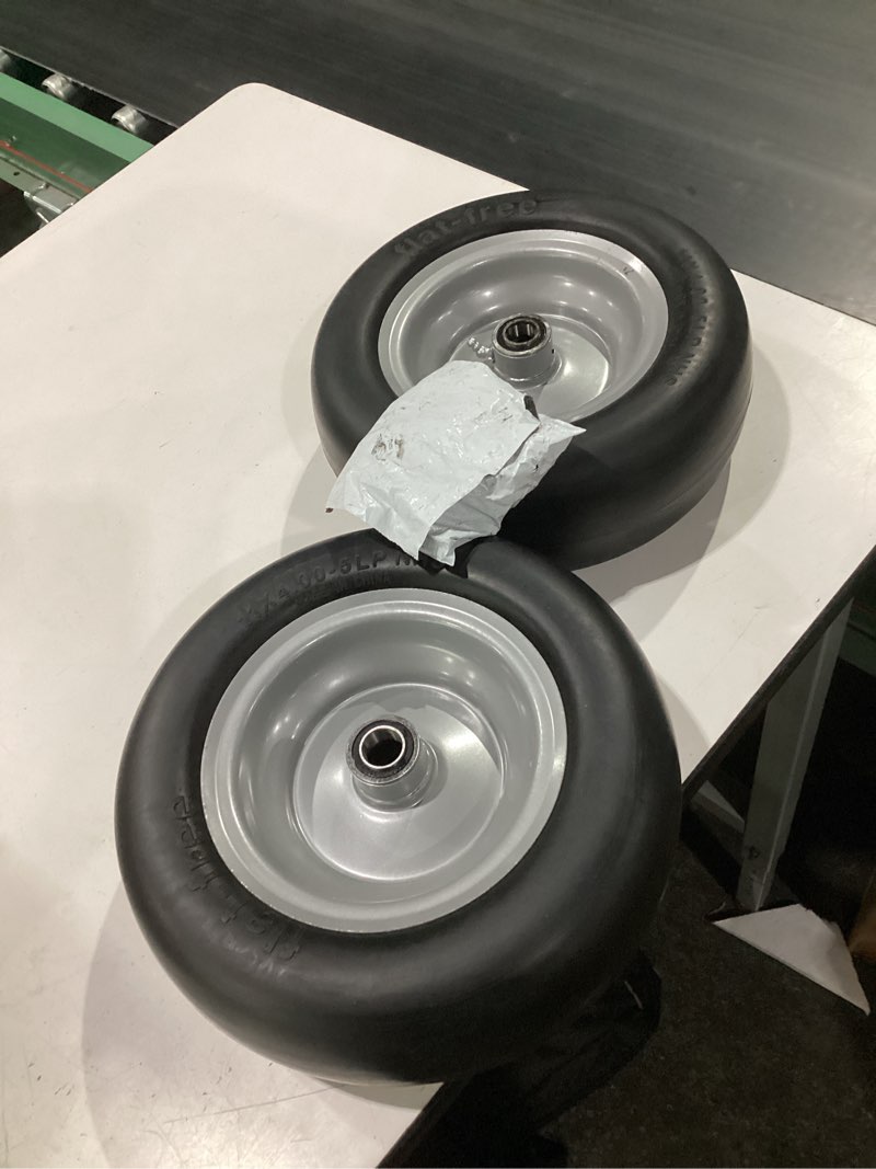 Condition photo showing Good Condition for ronpow 11x4.00-5 lawn mower tires flat free and wheel, 11x4-5 solid front tires for zero turn mower, 350lbs load, 3/4", 5/8" and 1/2" bearings, 3.4"-5.8" hub for residential commercial, 2pack gray silver gray