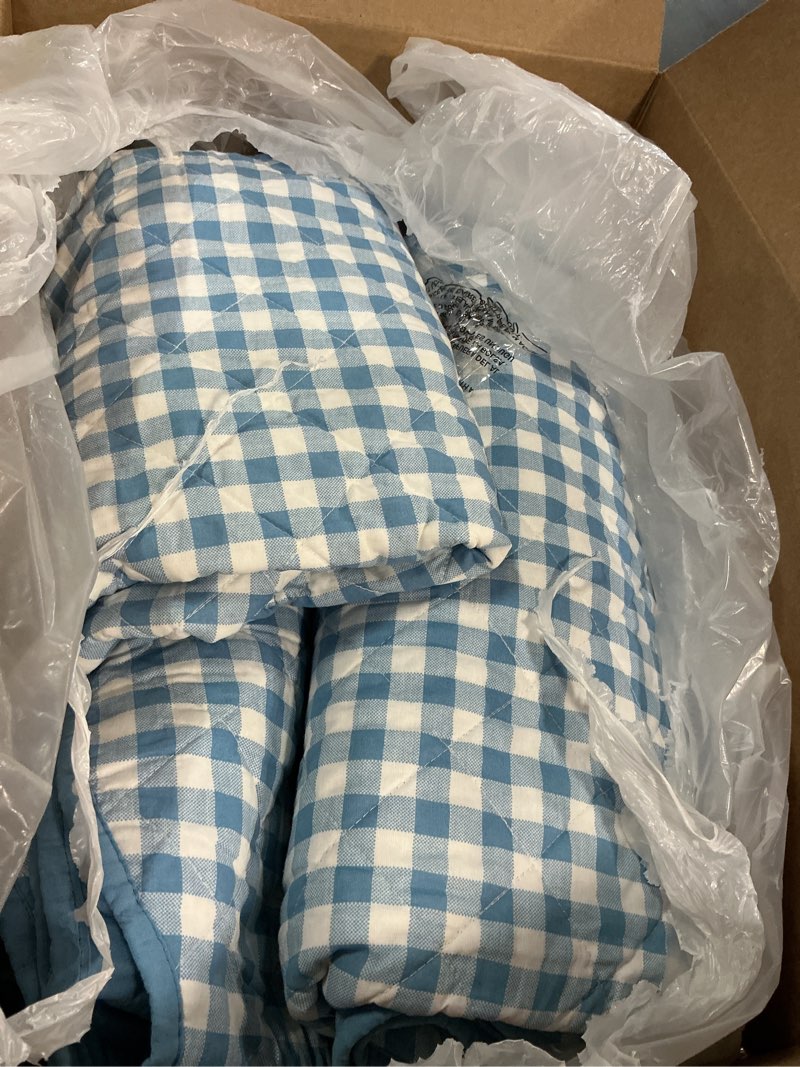 Condition photo showing Good Condition for martha stewart - twin quilt set, 100% soft & breathable bedding with a lightweight feel for year round comfort, 2 piece bed set with matching pillowcase (olivia gingham blue) twin olivia gingham blue