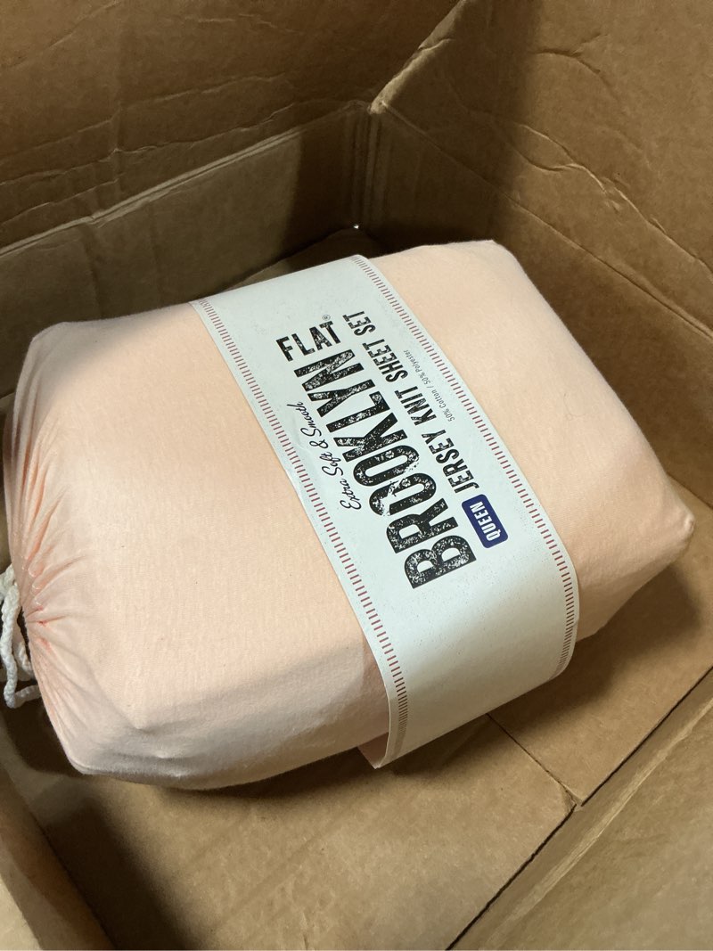 Condition photo showing As Is for brooklyn flat cotton blend ultra soft jersey knit sheet set, king, blush peach blush king