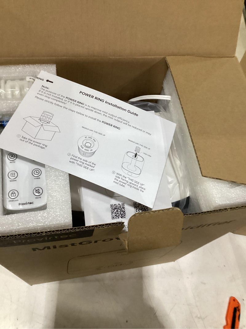 Condition photo showing New/Like New for provirtec 6l self-cleaning humidifier for large room, cleancare warm & cool mist, no-leak design & top fill, 60 hour runtime, quiet ultrasonic auto mode with remote control for bedroom & home