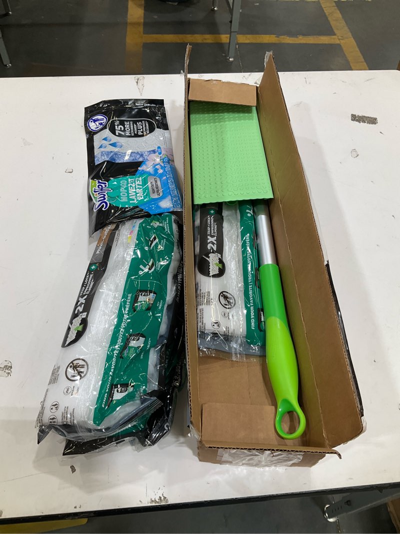 Condition photo showing Good Condition for swiffer hair magnet deluxe starter kit with collapsible pole, 9 hair magnet dry cloths, 2 bonus mop & go wet cloths