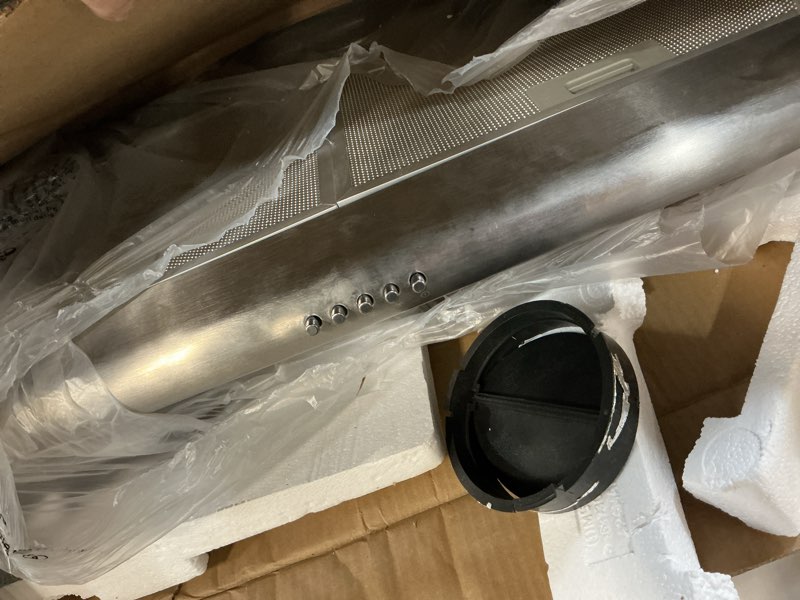 Condition photo showing As Is for Comfee CVU30W4AST 30 inch Under Cabinet Ducted/Ductless Convertible Slim Vent Durable Stainless Steel Kitchen Reusable Filter, 3 Speed Exhaust Fan and 2 LED Lights Range Hood, 2.0 Version 30 inch 3 Speed Exhaust Fan Stainless Steel