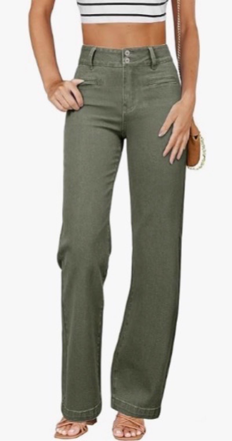 sidefeel women's jeans wide leg high waisted straight leg fall outfit stretchy denim pants green size 12