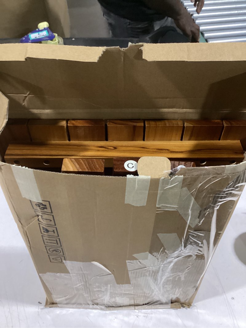 Condition photo showing As Is for VaeFae Teak Shower Stool Small, Wood Shower Stool for Shaving Legs, Shower Bench for Inside Shower Small Bench