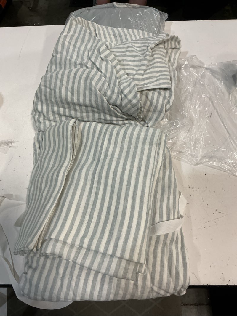 Condition photo showing New/Like New for european linen stripe duvet cover set(color: grey/white stripe size: full/queen))