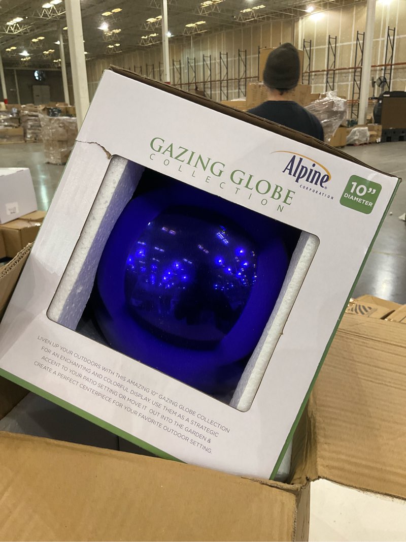 Condition photo showing New/Like New for Alpine Corporation | 10" Indoor/Outdoor Glass Gazing Globe — Festive Garden & Yard Décor Accent — Blue Blue 10 Inch