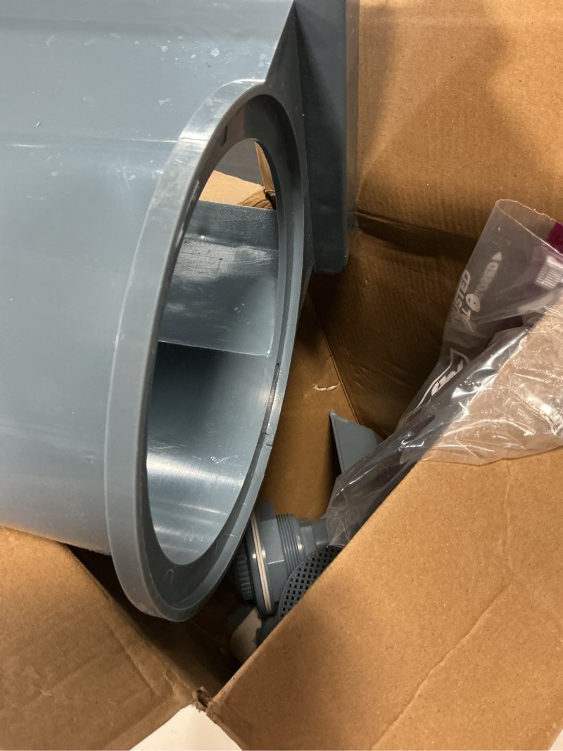 Condition photo showing As Is for deeprclean through wall skimmer for above ground pool, heavy duty wall mount pool skimmer kit, universally fits all standard pool wall openings, in wall pool surface skimmer for above ground pool-blue
