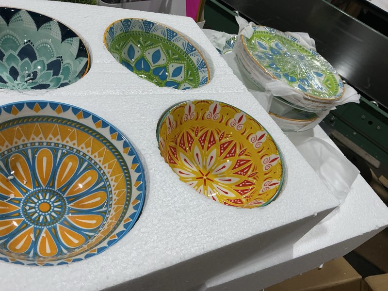Condition photo showing Good Condition for dinnerware sets for 4 ceramic - 12 piece plates and bowls set - modern colorful dishes for home decor, housewarming gift - microwave and dishwasher safe