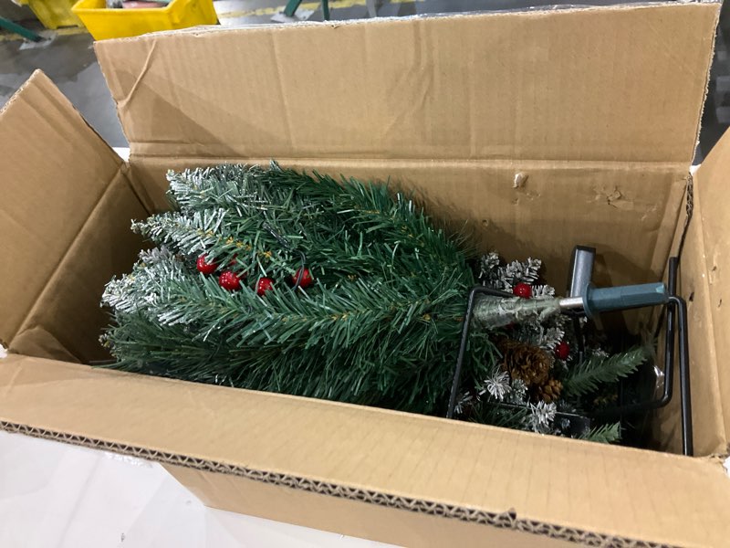 Condition photo showing New/Like New for 2 Pack Whimsical Christmas Urn Filler, 30 Inch Battery Operated Lighted Xmas Whimsical Christmas Tree, Tripod Stake and 60 LED Lights, Holiday Porch Decorations for Porch, Yard, Garden, Flower Beds Emerald Green