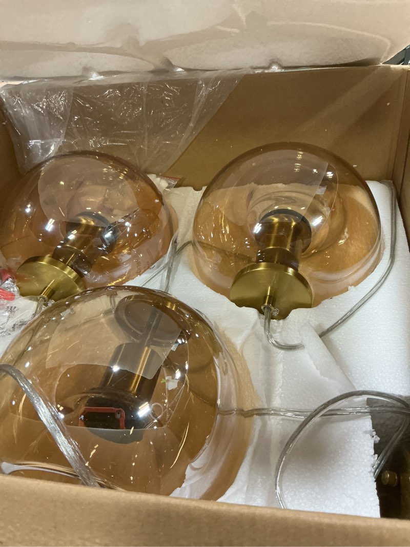 Condition photo showing Good Condition for amber glass pendant lights kitchen island gold hanging light fixture glass globe pendant light modern pendant lighting for kitchen island bedroom dining room (7.87", 3 pack) cognac 3 pack 7.87 in