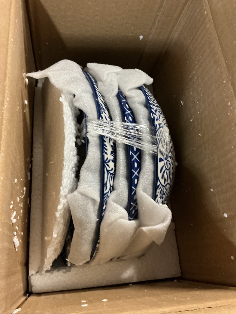 Condition photo showing Good Condition for selamica porcelain 40oz large bowls 9 inch big pasta salad bowls, microwave and oven safe, vintage blue, set of 6 vintage blue 9 inch