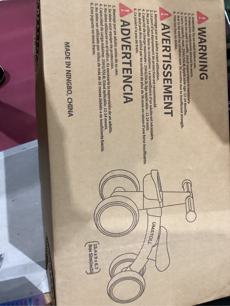 Condition photo showing Good Condition for Umatoll Colorful Lighting Baby Balance Bike Toys for 1 Year Old Boys Gifts, Adjustable Seat Baby Walker, One Year Old Boy Birthday Gifts, 12-24 Months Toddler First Ride on Toys Black