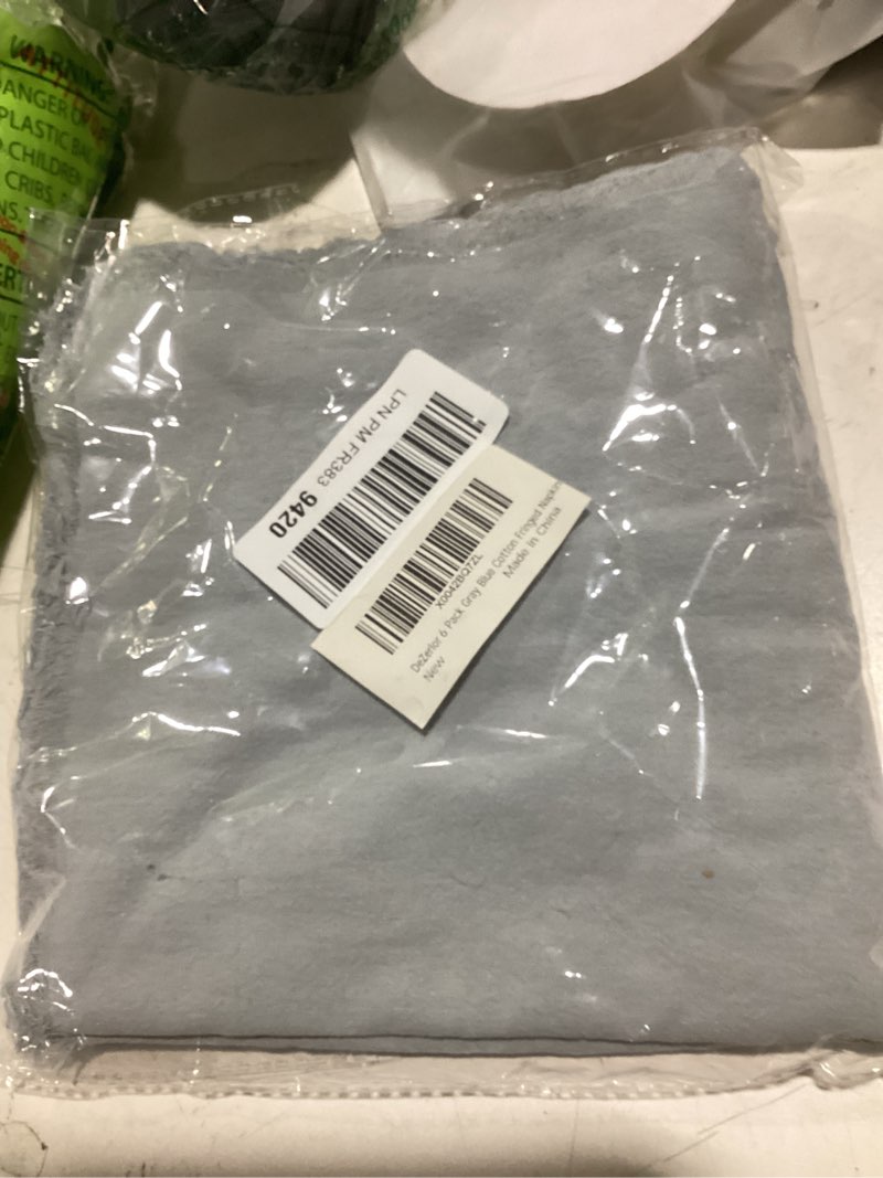Condition photo showing Good Condition for dezerlor 6 pack gray- blue cotton linen napkins with fringe spring cloth napkins set of 6 boho handmade dinner napkins bulk for wedding bridal baby shower parties, 17 x 17 inches gray blue 17" x 17" (set of 6)