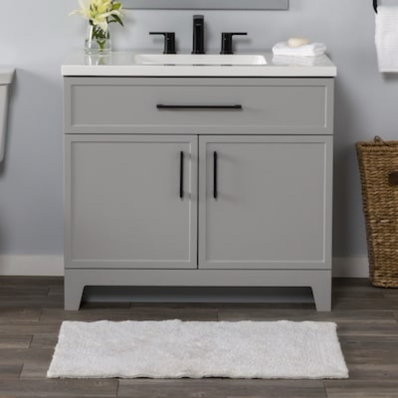 style selections potter 36-in light gray single sink bathroom vanity with white cultured marble top