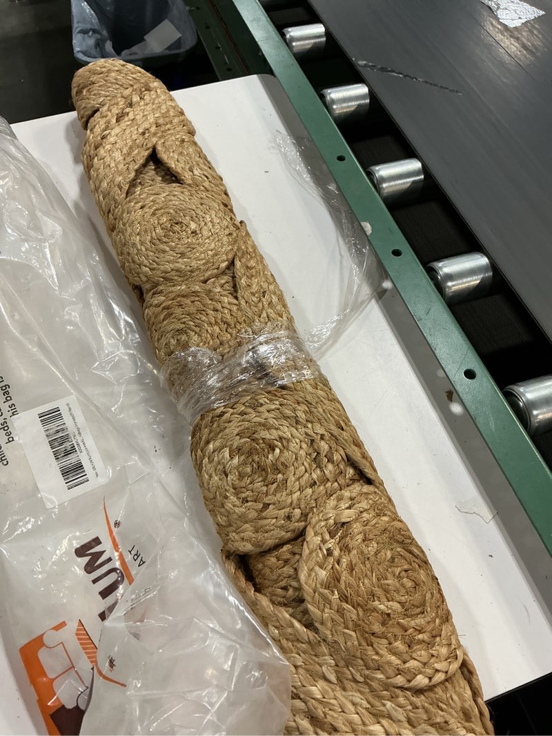 Condition photo showing Good Condition for gruhum round jute area rug 3ft-natural fibre handmade boho charm farmhouse soft braided reversible rustic vintage rugs for indoor ecofriendly kitchen bedroom living room hallways enterways(3'ft round) 3 ft natural- 28