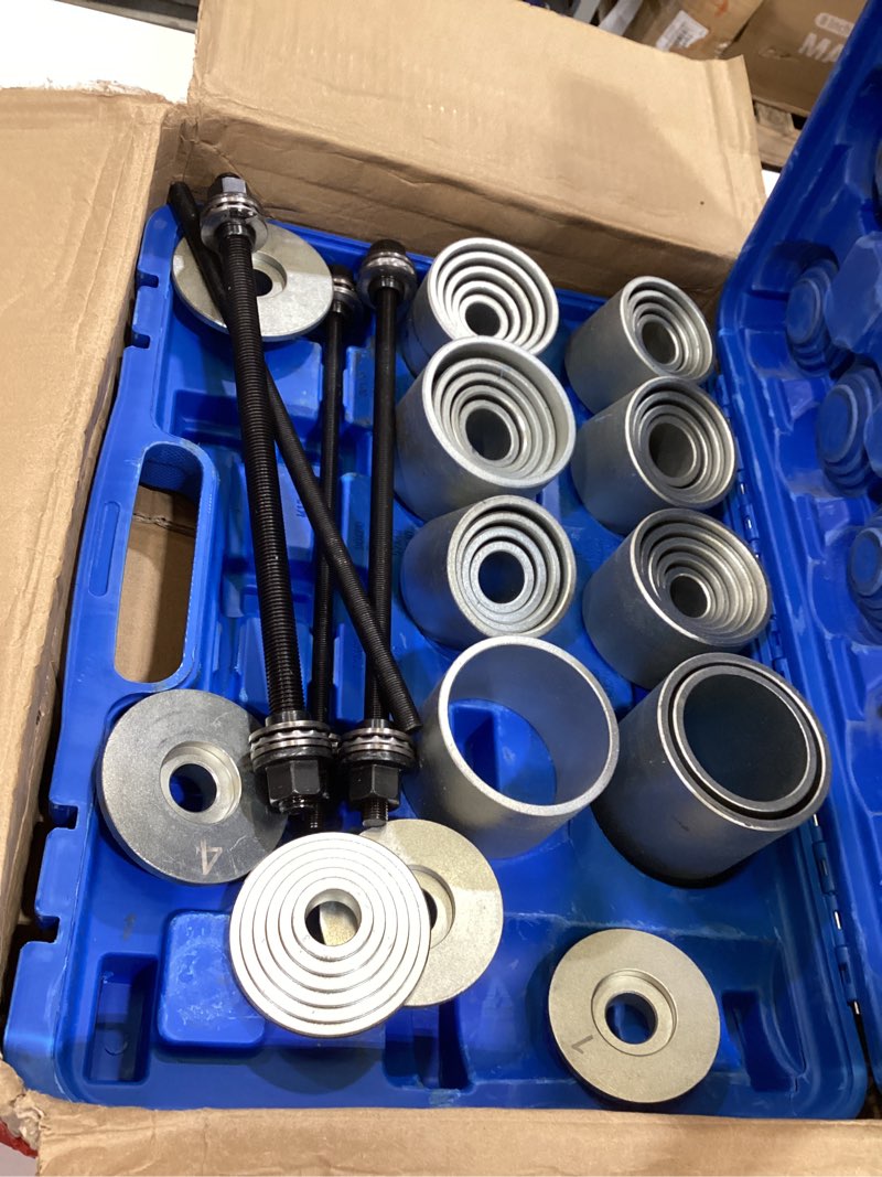 Condition photo showing As Is for zktool 40pcs universal pull and press sleeve kit, bushing press tool set for most engine cars vehicles, seal bearing bushing removal installation tool kit 5 pulling spindles with nuts case & gloves