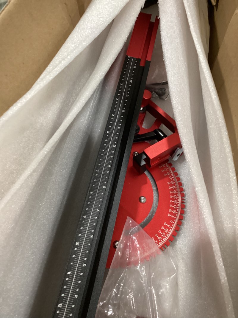 Condition photo showing As Is for precision miter gauge for maximum stock support and a repetitive cut flip stop miter gauge-br