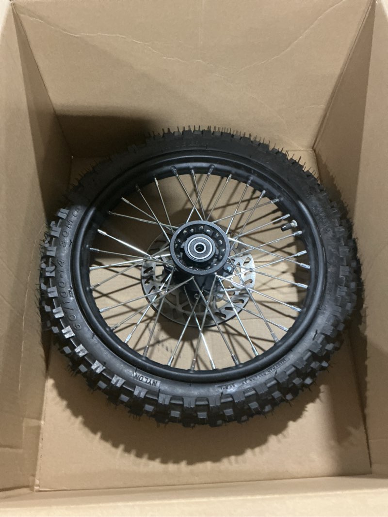 Condition photo showing Good Condition for 14 "front wheel rim tire assembly for dirt bike 60/100-14 2.50-14 12mm axle front wheel rim tire fits 50cc-125cc dirt bike ttr ssr crf apollo includes brake disc.