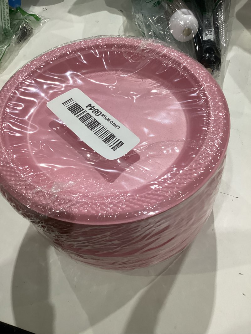 Condition photo showing New/Like New for mimorou 200 pcs plastic dessert plates 6 inch disposable round dinner cake plates bulk for wedding birthday picnic salad appetizer party supplies(pink)
