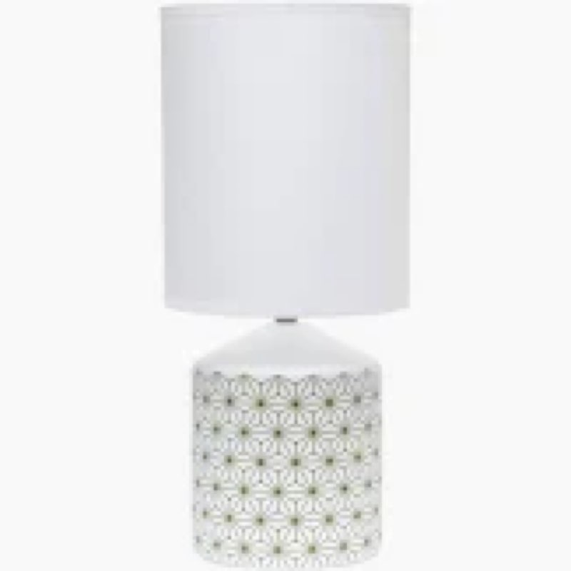 simple designs lt2077-flo fleur de lis flower cross fresh prints white patterned table lamp, tan