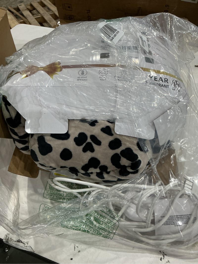 Condition photo showing As Is for homemate heated blanket electric throw - 50“x60“ heating blanket with 10 fast heat levels 8 hours auto off soft cozy flannel over-heated protection etl certification keep warming in home leopard 50"x60"inch