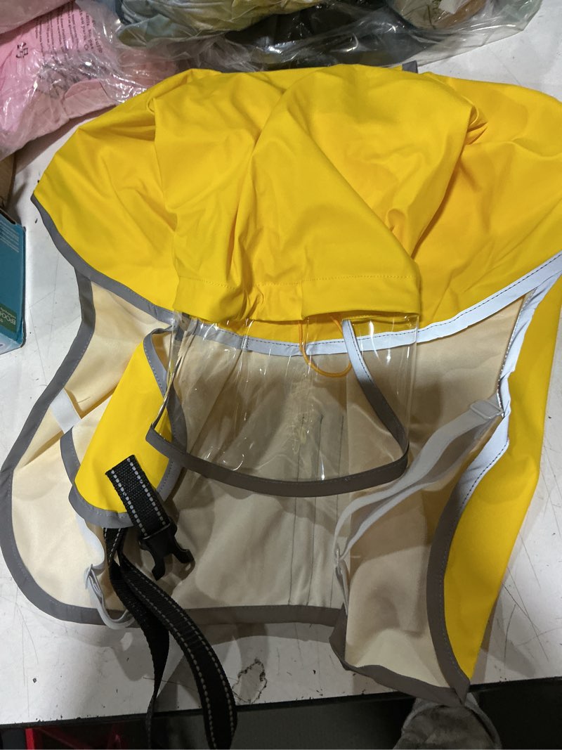 Condition photo showing Good Condition for brkurleg dog raincoat, waterproof rain jacket with clear hood for small medium and large dogs, adjustable reflective pet rain coat poncho with leash hole, yellow m medium yellow