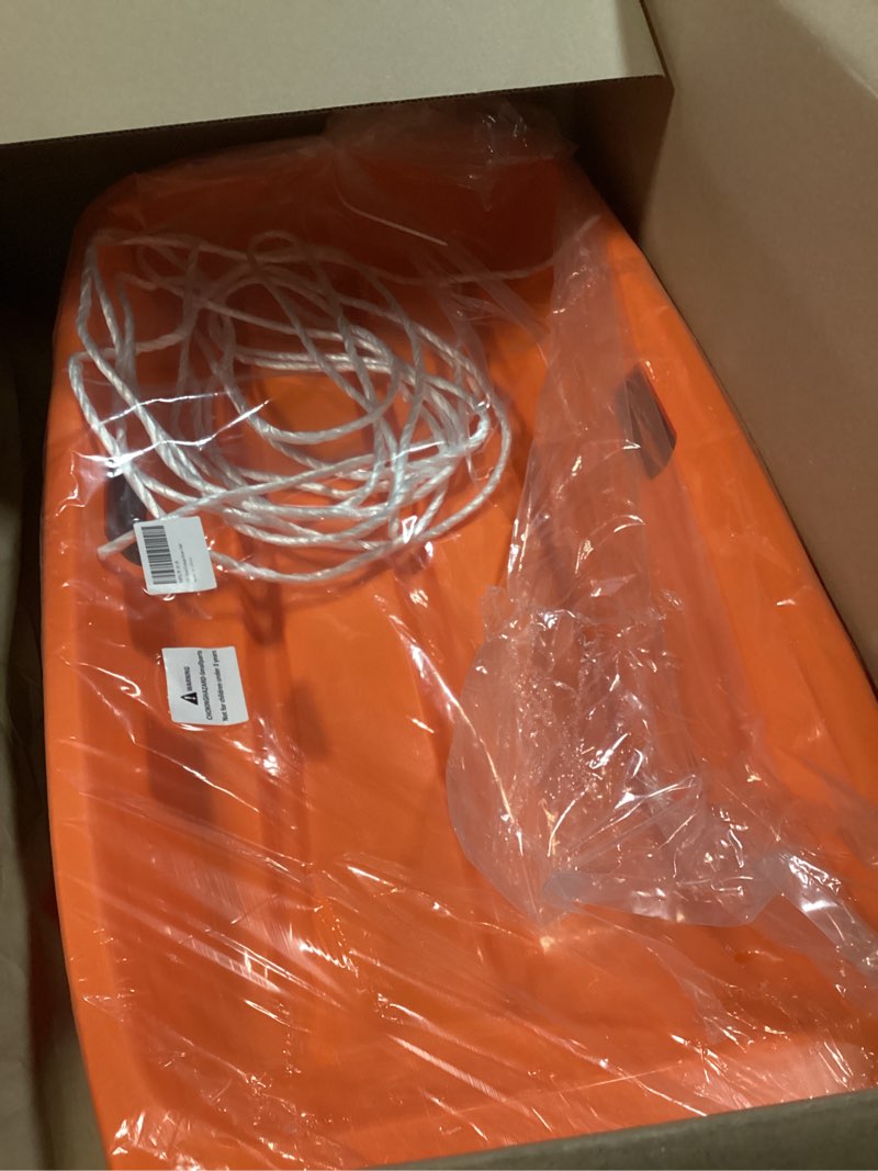 Condition photo showing New/Like New for Snow Sled for Adults, Plastic Sled with 2 Pull Ropes and Handles for Winter Fun | Durable Winter Outdoor Toys for Snowy Hills Orange