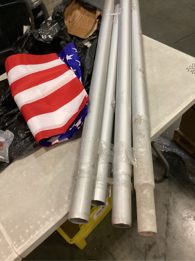 Condition photo showing As Is for (similar )nelxinjo 25ft heavy duty flagpole kit for outside house, 2.1\" bottom tube, tapered aluminum pole with all hardware & 3x5 us flag | ideal for patriotic displays & gifts (25ft, silver) 25ft silver-25ft
