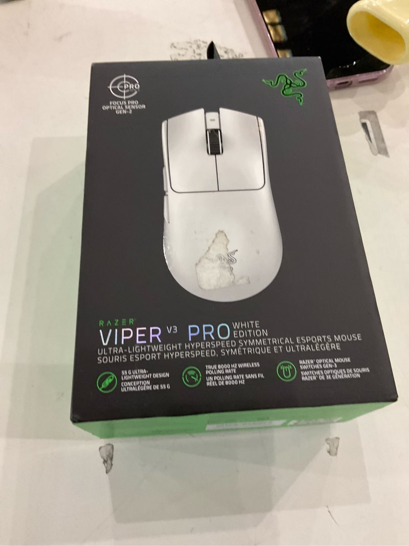 Condition photo showing New/Like New for Razer Viper V3 Pro Wireless Esports Gaming Mouse: Symmetrical - 55g Lightweight - 8K Polling - 35K DPI Optical Sensor - Gen3 Optical Switches - 8 Programmable Buttons - 95 Hr Battery - White