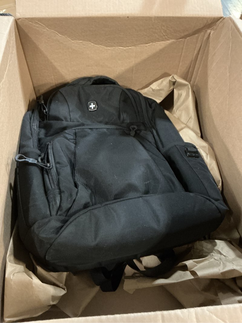 Condition photo showing As Is for swissgear travel tech elite laptop backpack – fits laptops up to 16” – scansmart tsa-friendly backpack with usb port, shoe compartment & organizer pockets – black travel tech elite black