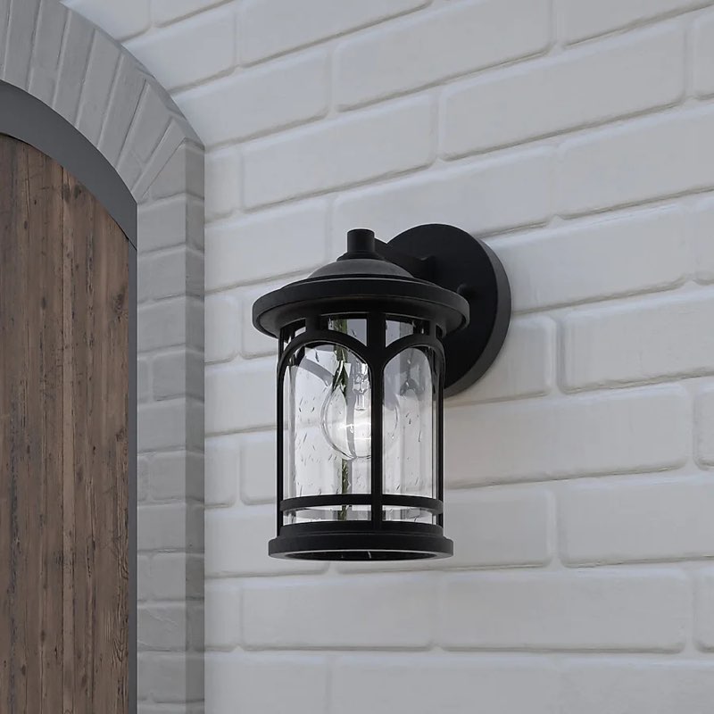 quoizel kessel 1-light 10-in matte black outdoor wall light