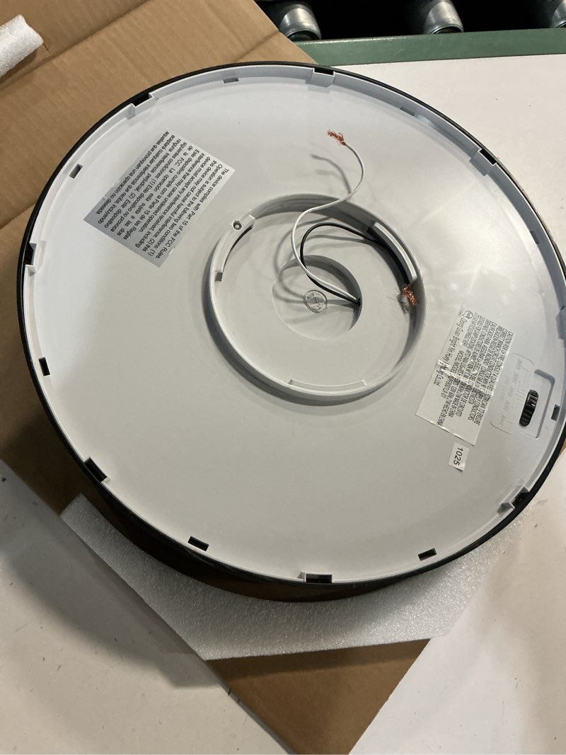 Condition photo showing As Is for allen + roth mason 14.25-in black indoor led flush mount light with plastic shade